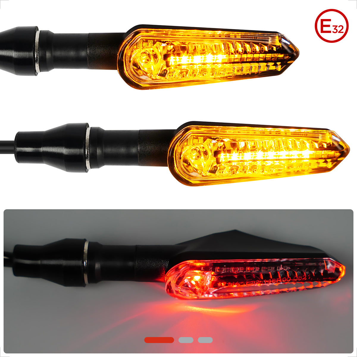evermotor LED Blinker Motorrad e-geprüft, 12V, 2x bernsteinfarbenes Blinklicht & weißes Positionslicht + 2x bernsteinfarbenes Blinklicht & rotes Rücklicht, M8-Gewindebolzen