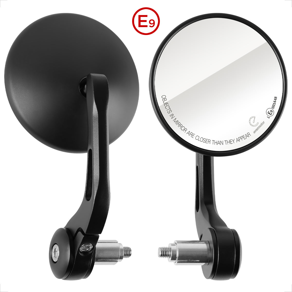 Evermotor Universal E9 Geprüfter Motorrad Rückspiegel, 360° Drehbar, Aluminium