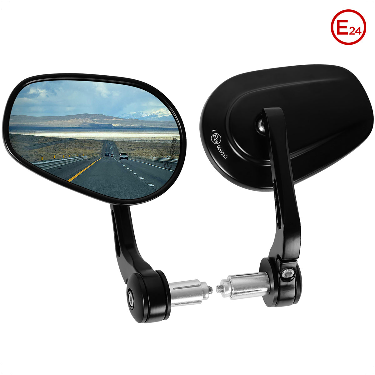 evermotor Universal Motorcycle Rear View Mirror, Handlebar End Mirror, E Approved, 360° Rotatable Motorcycle Mirror, for Quad Scooter, ATV Scooter, Pack of 2