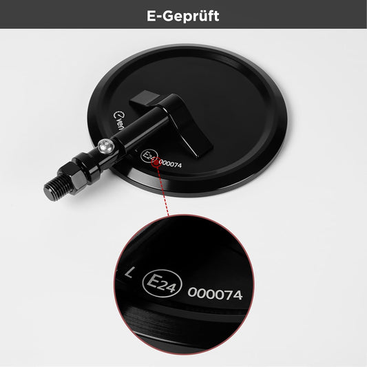 evermotor Motorrad Spiegel, E24, Ø95 mm, CNC Aluminium, 360° verstellbar, Lenker Spiegel mit Klemme, für 22 mm & 25,4 mm Lenker ohne Demontage, 1 Stück