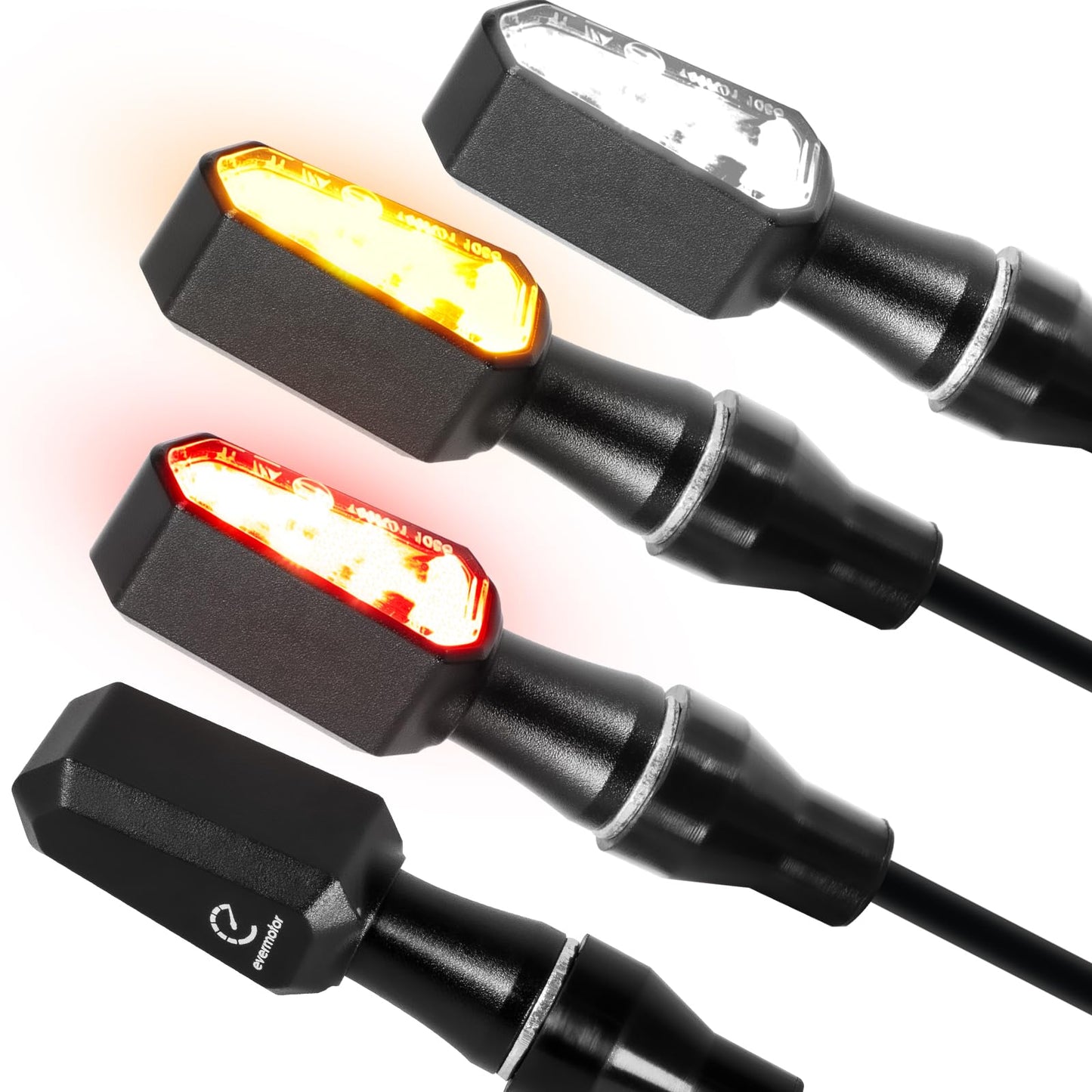 evermotor, 2in1 Mini LED Blinker Motorrad, E32 E-geprüft, Universal 12V M8 Motorrad Blinker, IP67 Wasserdicht, CNC Aluminiumschale, 2 Stück, Amber & Weiß, für Motorräder, Ebike, Quad ATV, Scooter