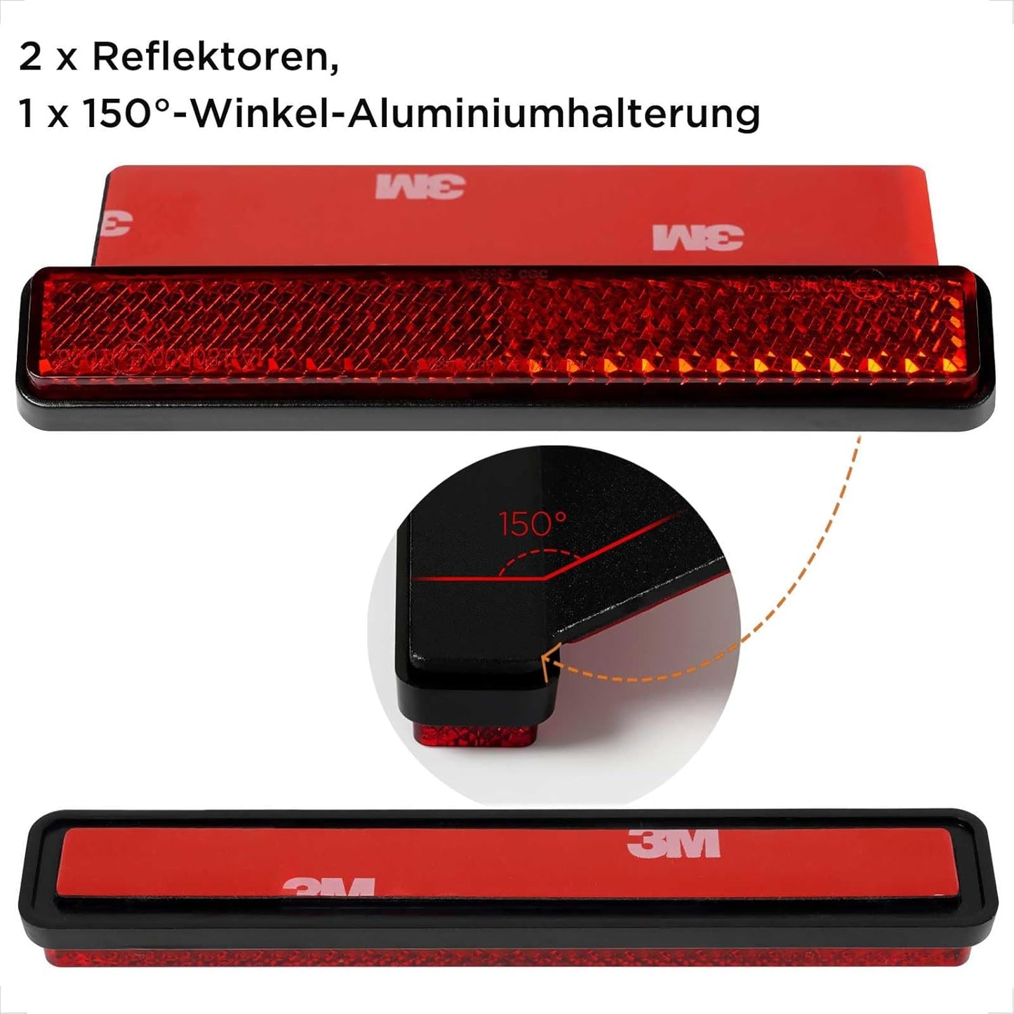 Evermotor Motorrad Reflektor Hinten 108 mm Rückstrahler, 2 Stück E4 E-geprüft Reflektoren Katzenauge Reflektor mit Aluminium Platte selbstklebend 150° Gebogener