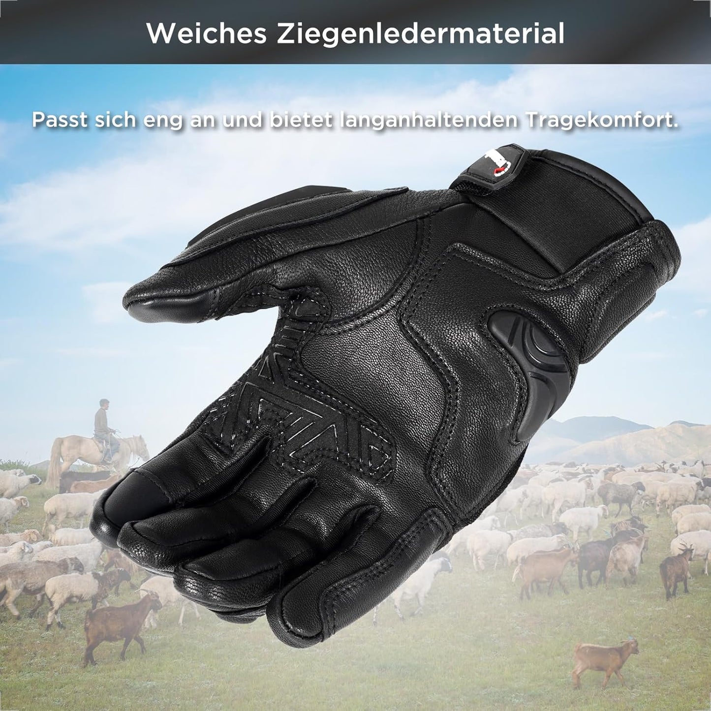 Evermotor Motorradhandschuhe aus Ziegenleder für Herren und Damen - Winter Leder Motorrad Handschuhe mit Touchscreen-Funktion und Carbon-Knöchelschutz, ideal für Moped MTB Radfahren Straßenrennen