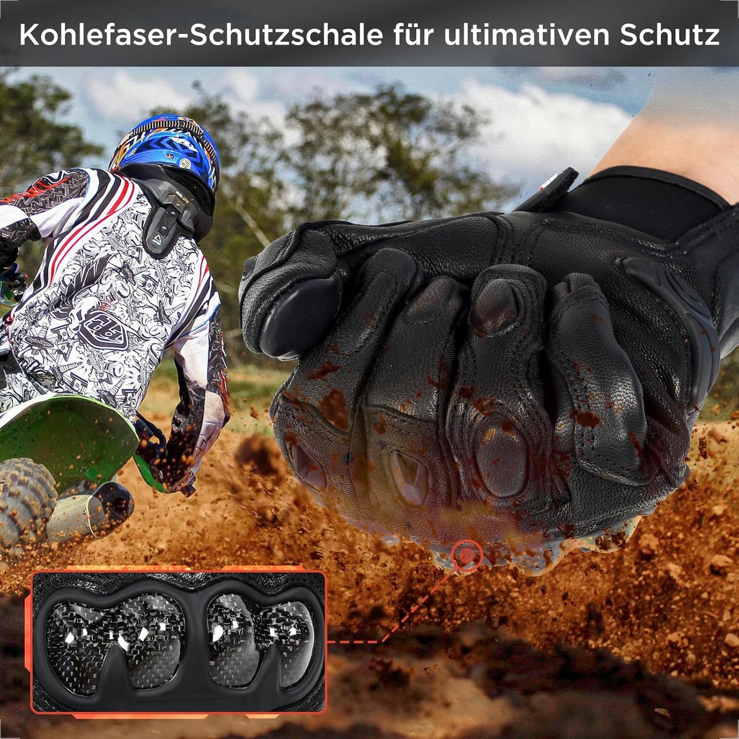 Evermotor Motorradhandschuhe aus Ziegenleder für Herren und Damen - Winter Leder Motorrad Handschuhe mit Touchscreen-Funktion und Carbon-Knöchelschutz, ideal für Moped MTB Radfahren Straßenrennen