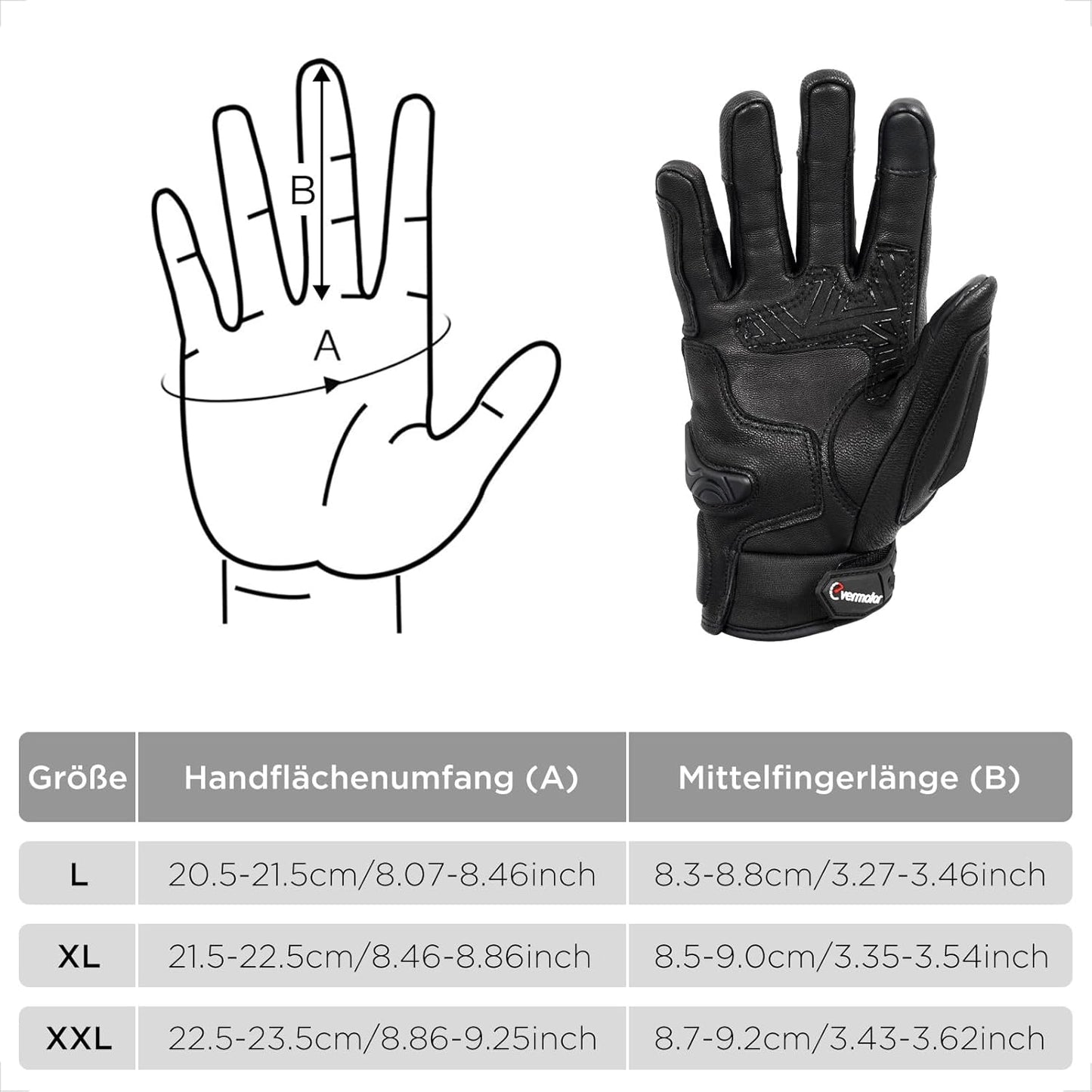 Evermotor Motorradhandschuhe aus Ziegenleder für Herren und Damen - Winter Leder Motorrad Handschuhe mit Touchscreen-Funktion und Carbon-Knöchelschutz, ideal für Moped MTB Radfahren Straßenrennen