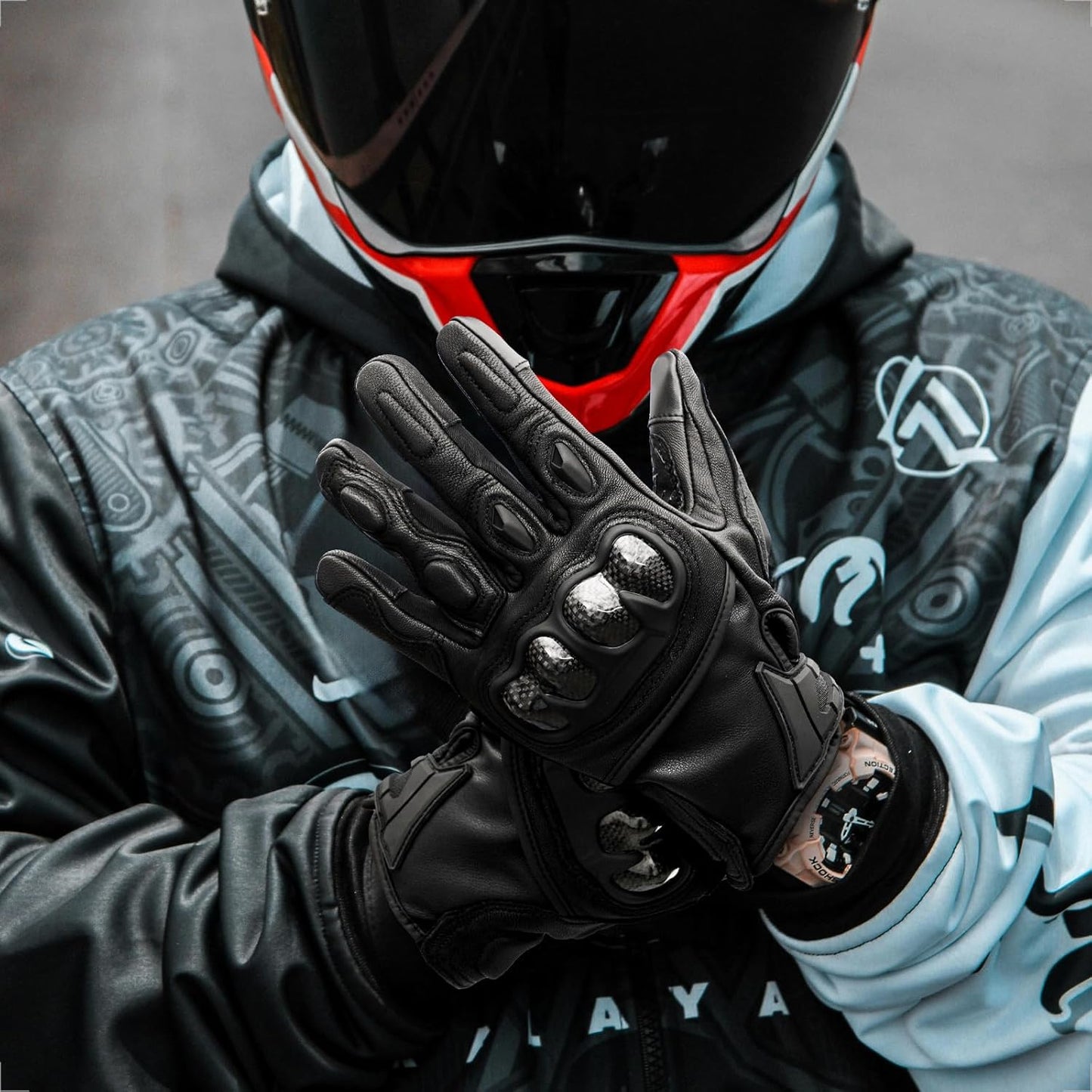 Evermotor Motorradhandschuhe aus Ziegenleder für Herren und Damen - Winter Leder Motorrad Handschuhe mit Touchscreen-Funktion und Carbon-Knöchelschutz, ideal für Moped MTB Radfahren Straßenrennen