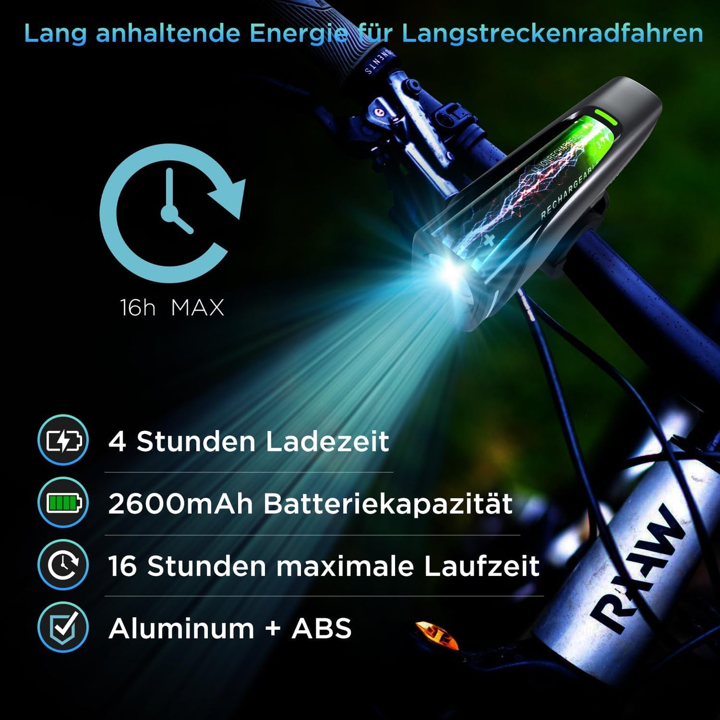 Evermotor LED Fahrradlicht Set, StVZO-Zugelassen Fahrradlampe Licht + Rücklicht Fahrrad, USB C Aufladbar Fahrradbeleuchtung Zubehör, Lange Laufzeit Mountainbike Lichter Kit für Kinder und Erwachsene
