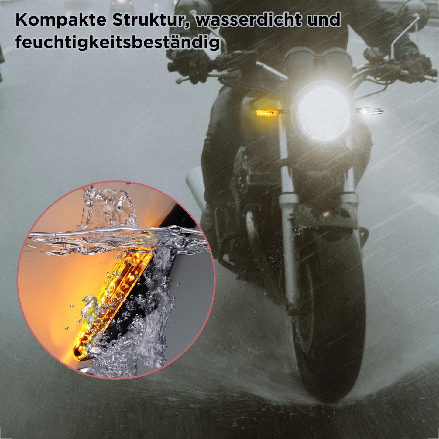 evermotor LED Blinker Motorrad e-geprüft, 12V, 2x bernsteinfarbenes Blinklicht & weißes Positionslicht + 2x bernsteinfarbenes Blinklicht & rotes Rücklicht, M8-Gewindebolzen
