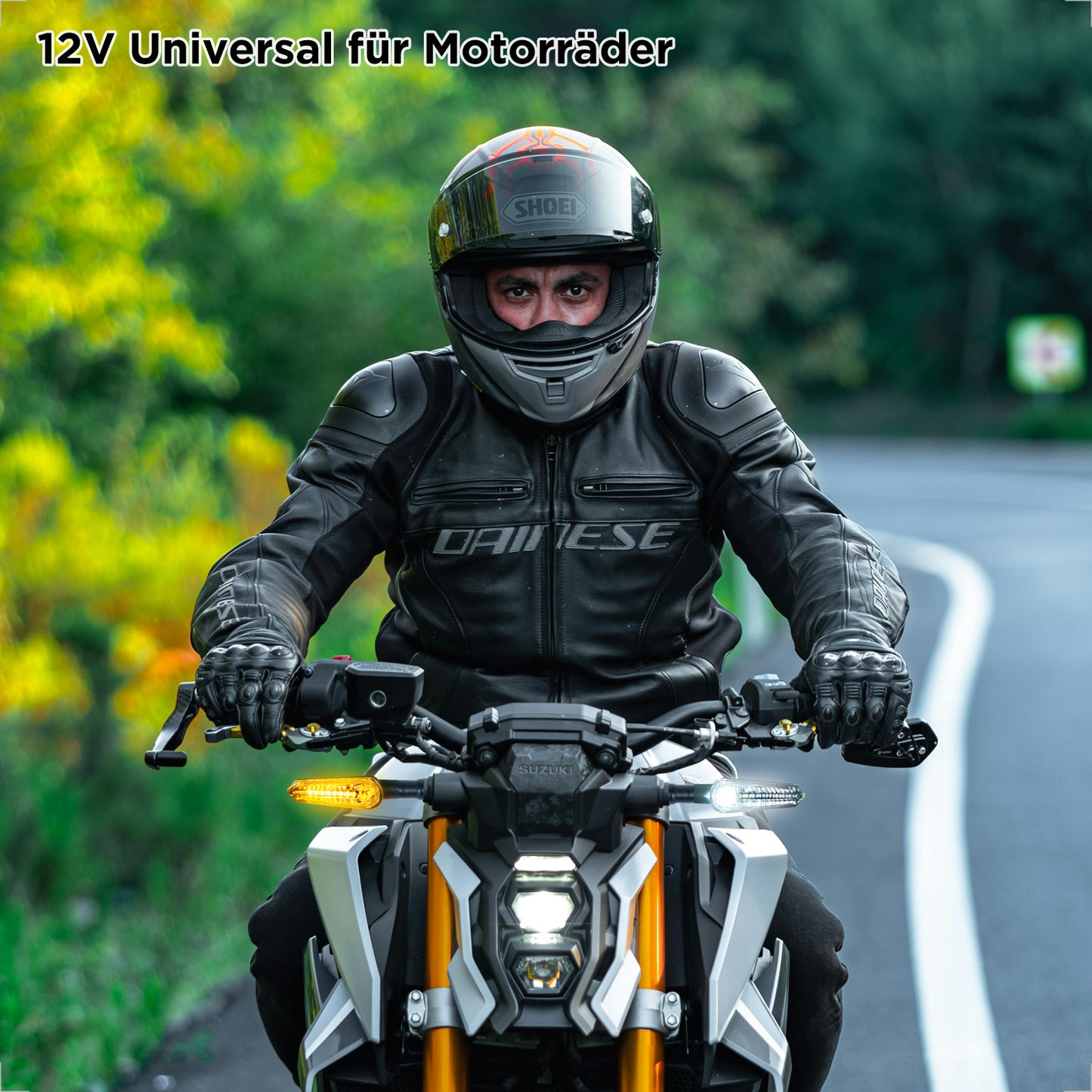 evermotor LED Blinker Motorrad e-geprüft, 12V, 2x bernsteinfarbenes Blinklicht & weißes Positionslicht + 2x bernsteinfarbenes Blinklicht & rotes Rücklicht, M8-Gewindebolzen