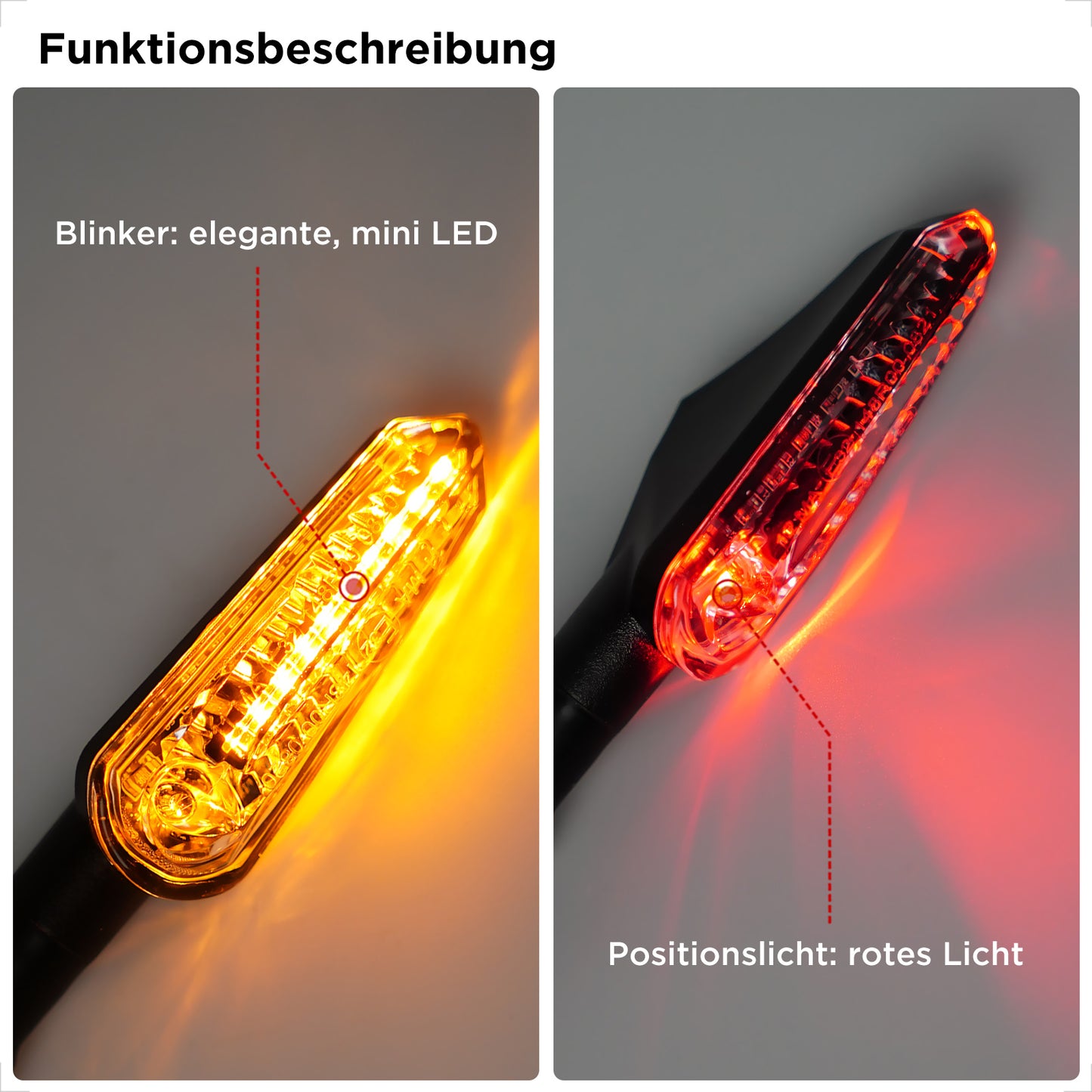 evermotor LED Blinker Motorrad e-geprüft, 12V, 2x bernsteinfarbenes Blinklicht & weißes Positionslicht + 2x bernsteinfarbenes Blinklicht & rotes Rücklicht, M8-Gewindebolzen