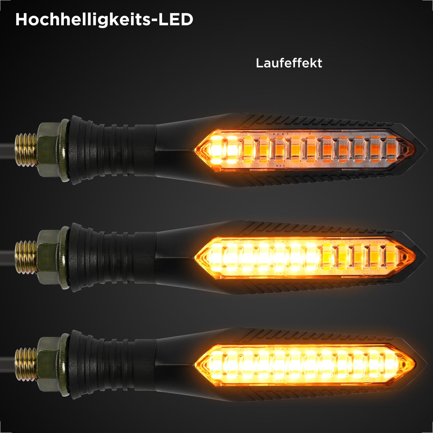 evermotor Lauflicht Blinker Motorrad LED 12V, 2 Stück Hohe Helligkeit Motorradblinker Laufeffekt, IP67 Wasserdicht, E-Geprüft, Kabellänge 300 mm