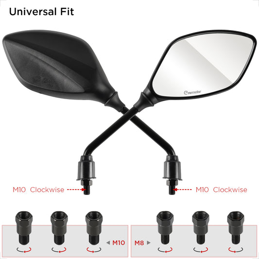 Evermotor Universal Motorrad Spiegel Set, M10/M8 Rechts- und Linksgewinde, für Quad/ATV/Moped