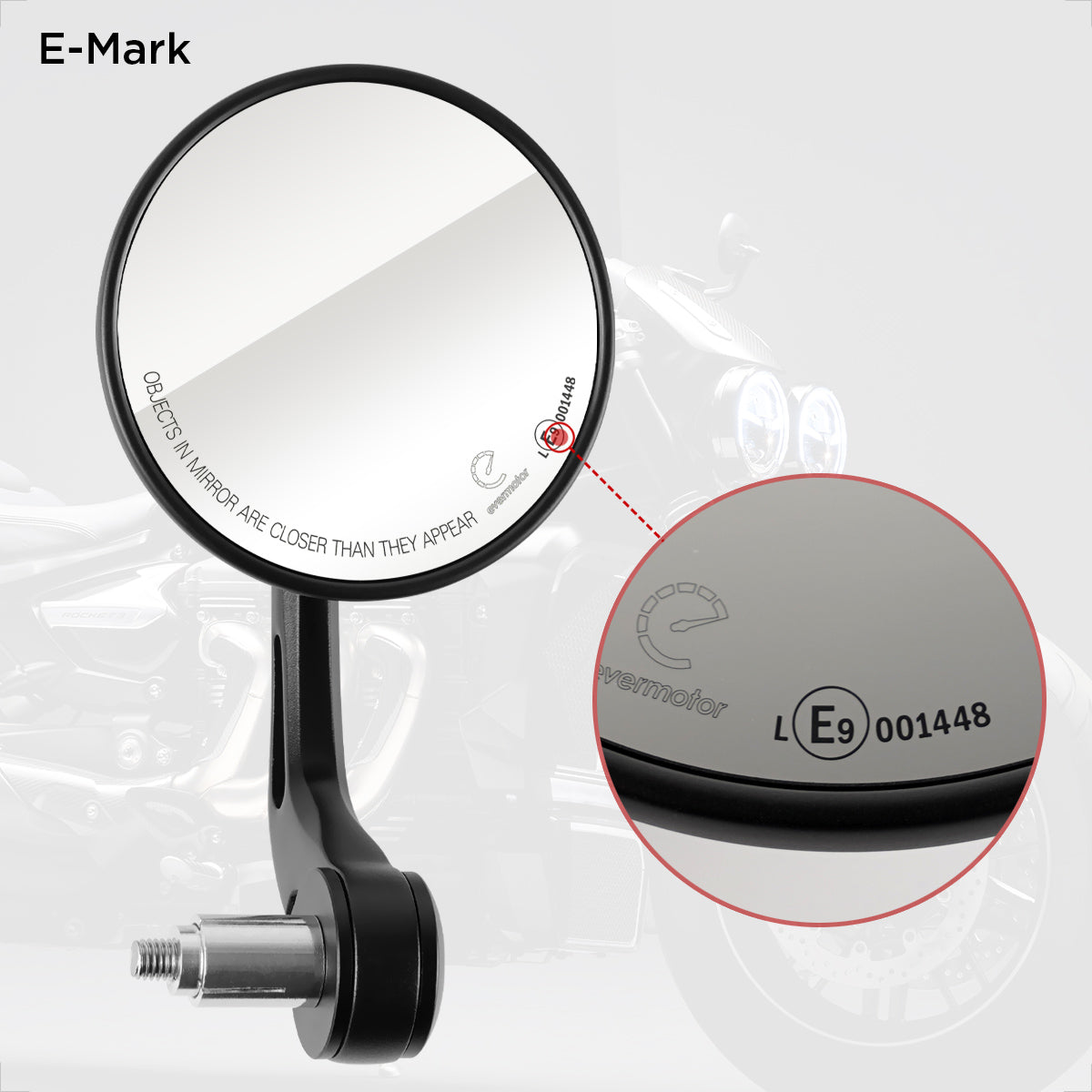 Evermotor Universal E9 Geprüfter Motorrad Rückspiegel, 360° Drehbar, Aluminium