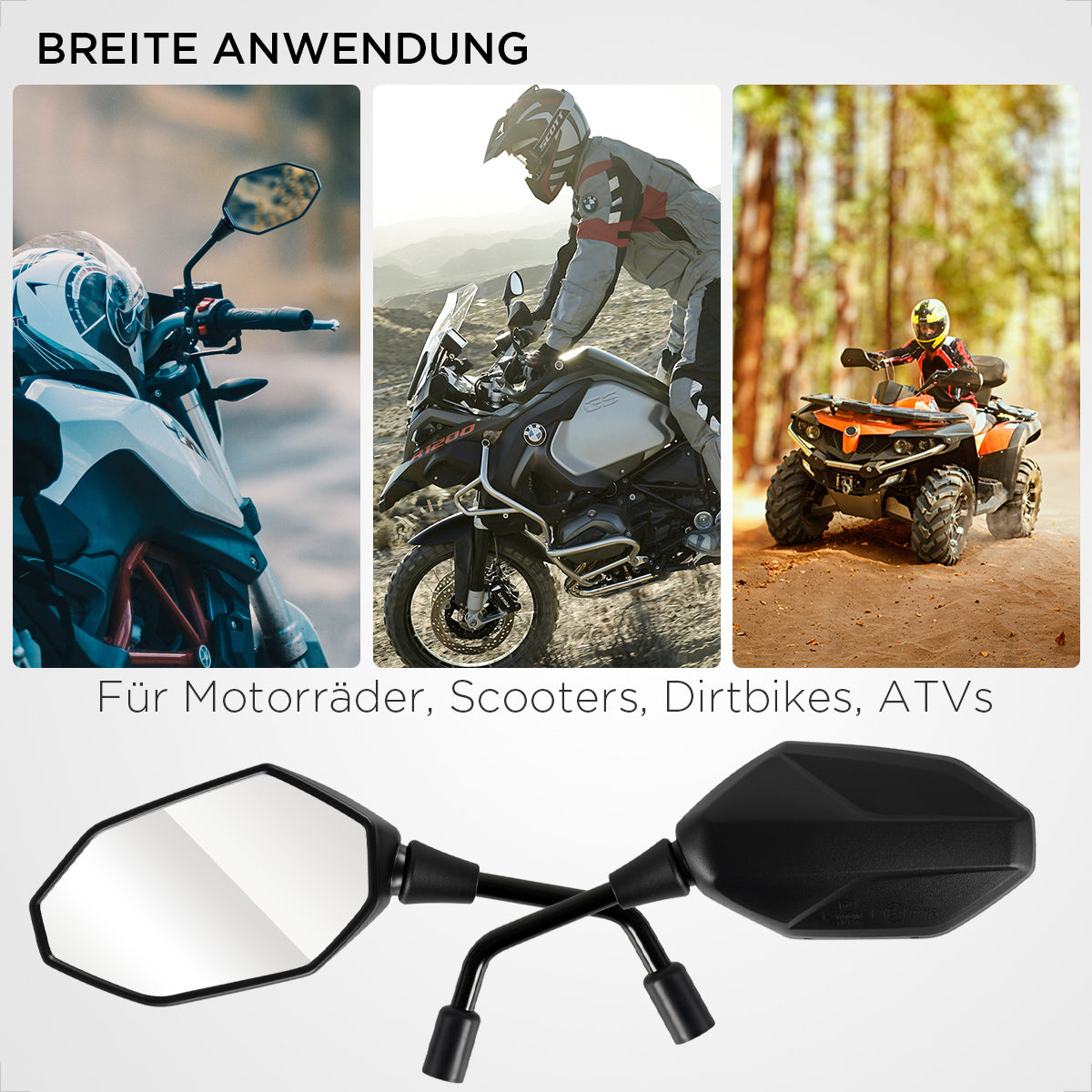 Evermotor Universal Motorradspiegel, E-Zulassung, Drehbar