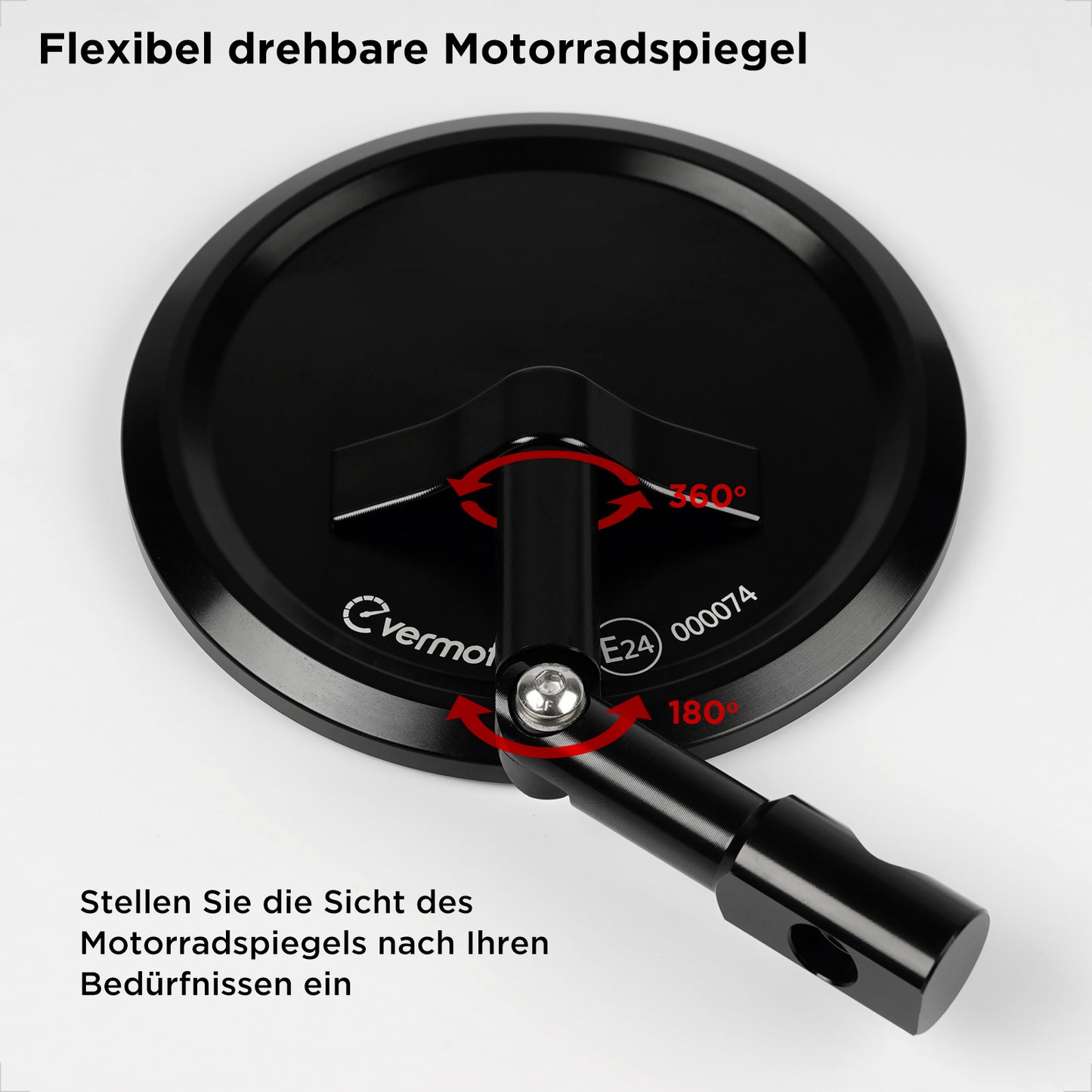 Evermotor Lenkerendenspiegel, E-geprüft, 360°Drehbar Motorrad Spiegel, CNC-gefrästem Aluminium, 7/8" 22mm Runde MotorradSpiegel kompatibal mit Scooter, Roller, ATV, Moped (2 Stück)