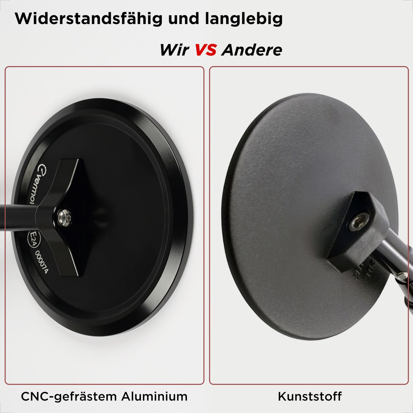 Evermotor Lenkerendenspiegel, E-geprüft, 360°Drehbar Motorrad Spiegel, CNC-gefrästem Aluminium, 7/8" 22mm Runde MotorradSpiegel kompatibal mit Scooter, Roller, ATV, Moped (2 Stück)