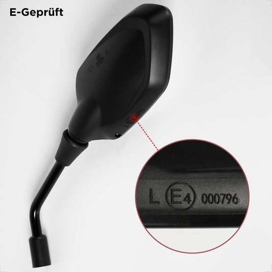 E4 Motorrad Rückspiegel Set 360° drehbar, M10 M8 Gewinde 150mm