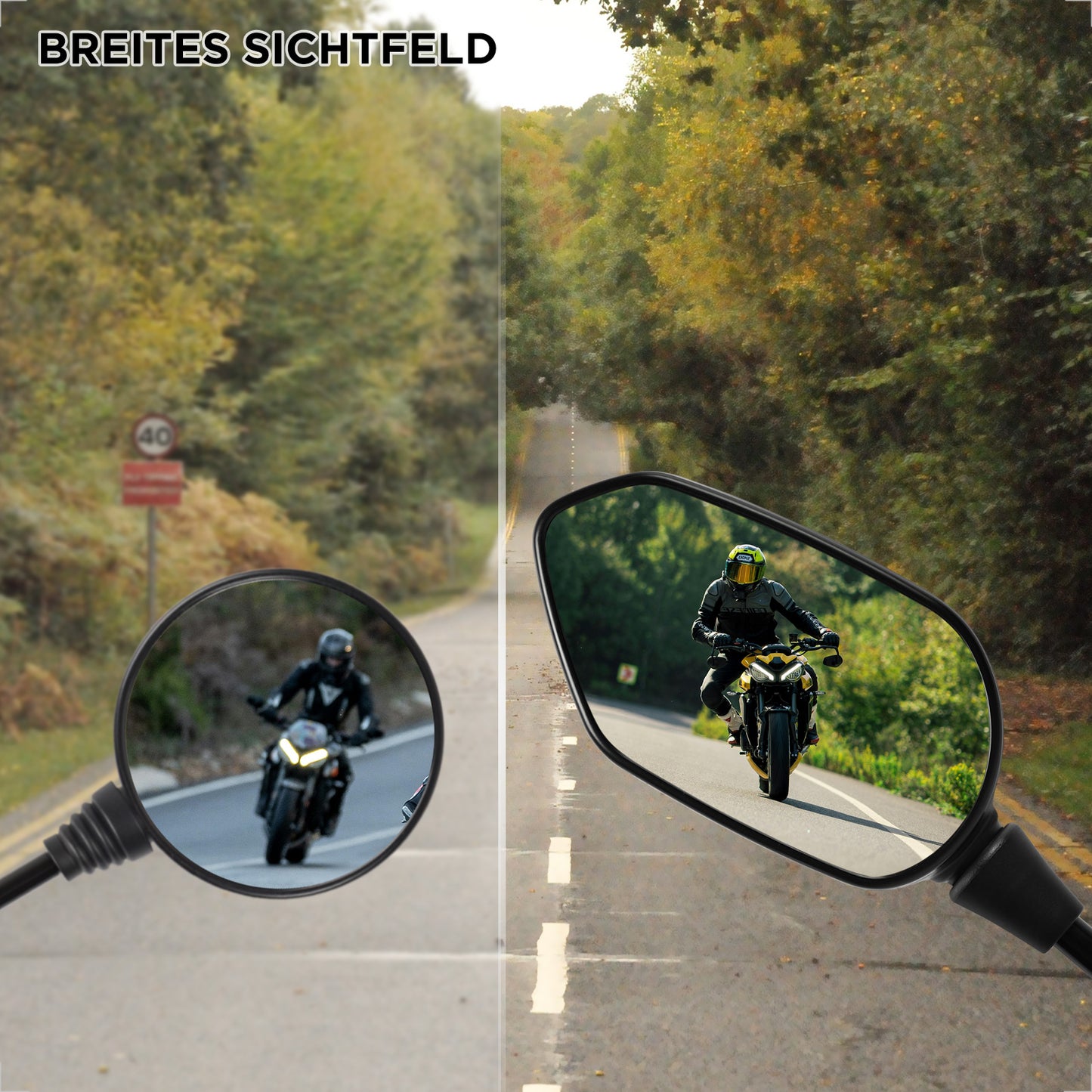 Evermotor Universal Motorrad Spiegel E-geprüft, 360°Drehbarer Motorrad Rückspiegel Set M8 M10, Motorradspiegel Kompatibel mit Scooter, Roller, ATV, Moped(2 Stück)