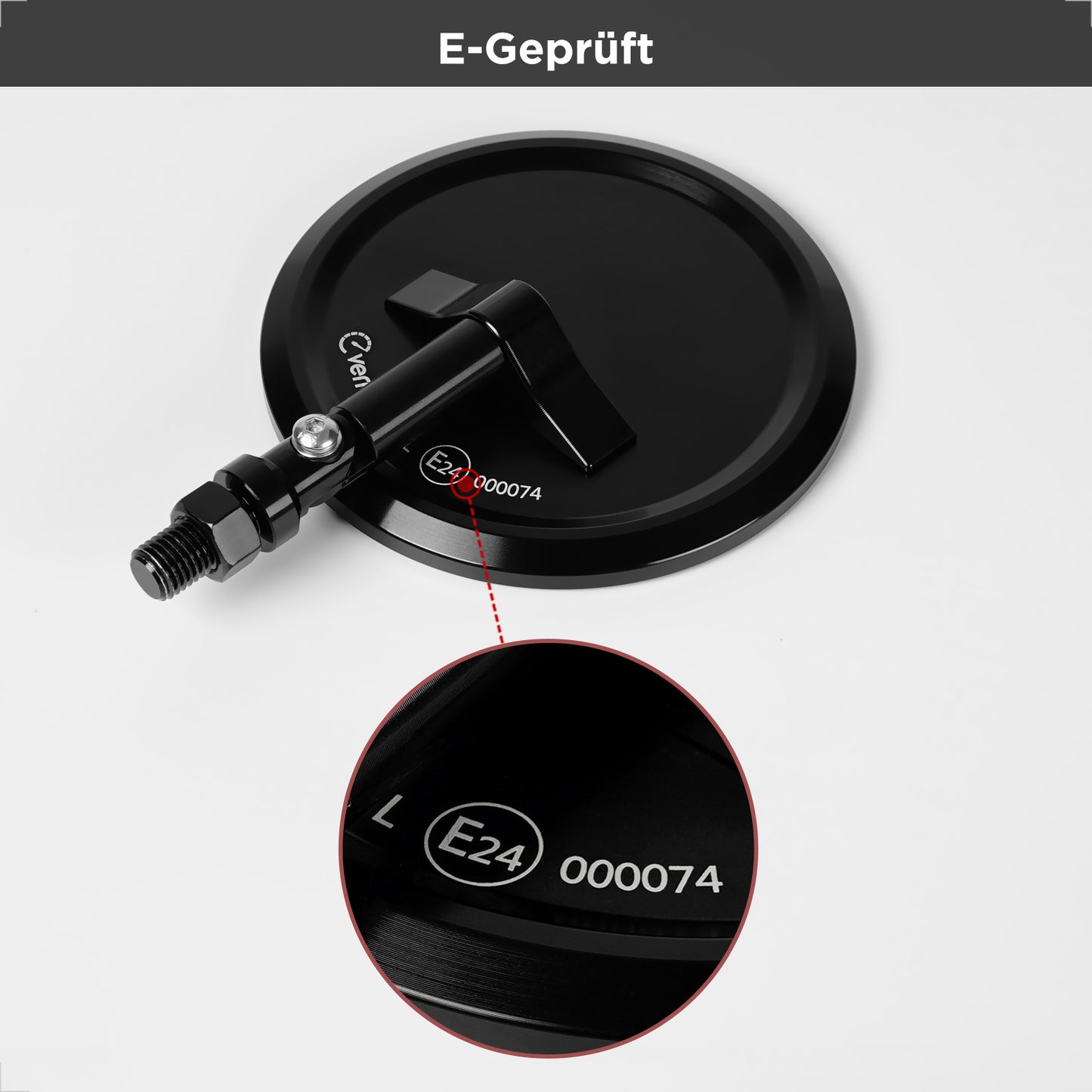 evermotor Motorcycle Mirror, E24 Rear View Mirror, Diameter 95 mm - 360° CNC Aluminium Handlebar End Mirror, Left or Right Mountable, for Diameter 22 mm Handlebars, Pack of 1/Pack of 2