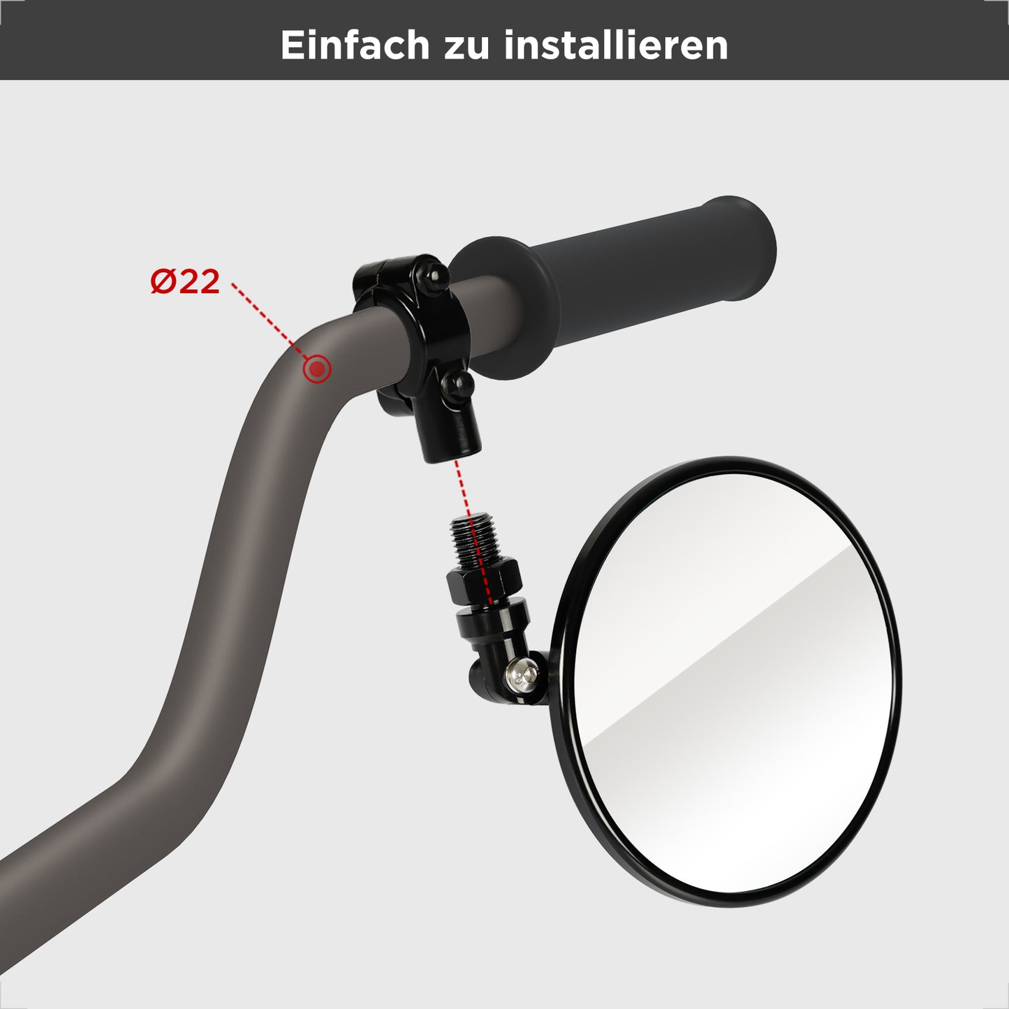 evermotor Motorcycle Mirror, E24 Rear View Mirror, Diameter 95 mm - 360° CNC Aluminium Handlebar End Mirror, Left or Right Mountable, for Diameter 22 mm Handlebars, Pack of 1/Pack of 2