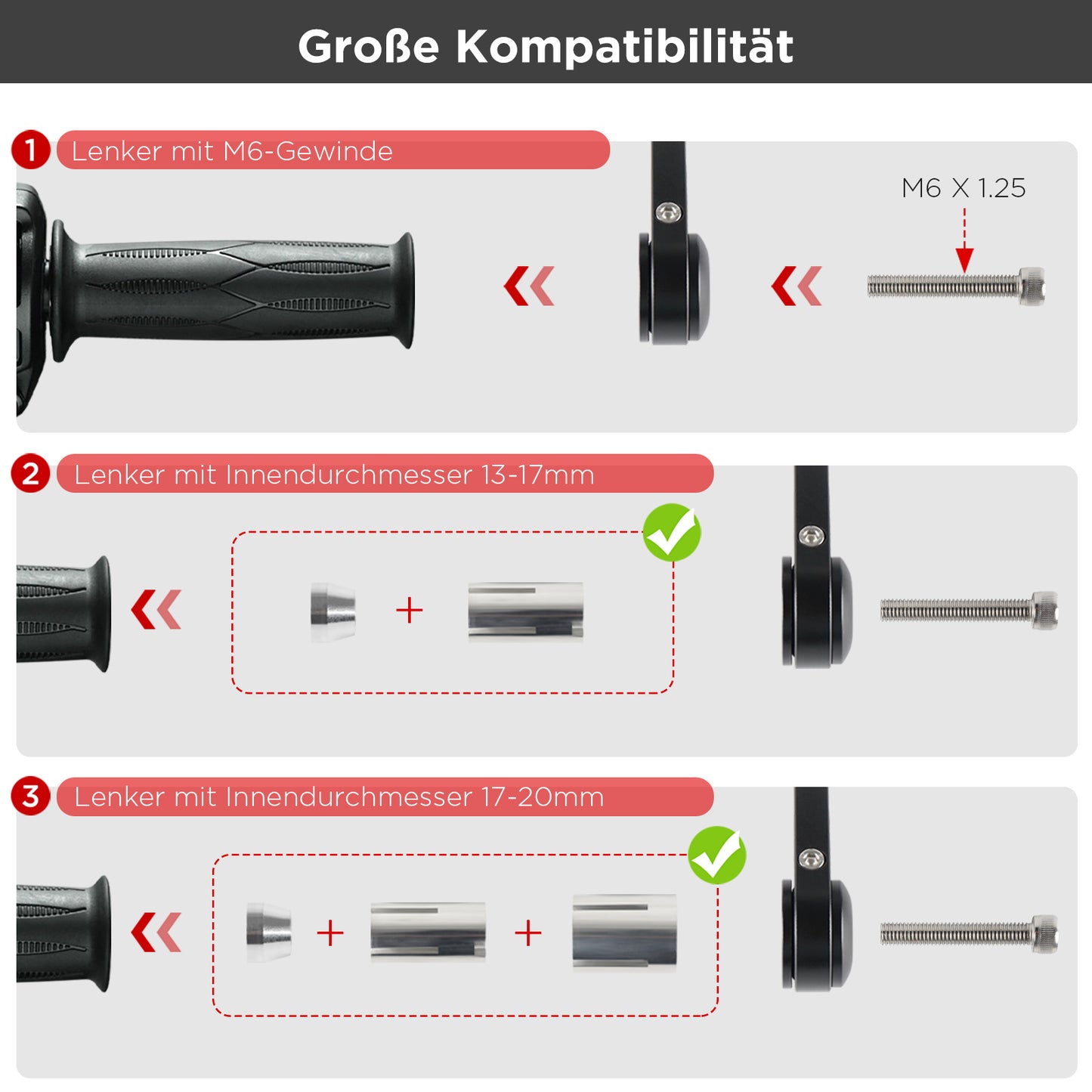 evermotor Lenkerendenspiegel E geprüft, 360° Motorrad Spiegel, 102mm Runde Lenkerendenspiegel, für Quad Roller ATV Moped Scooter, Schwarz, 2 Stück