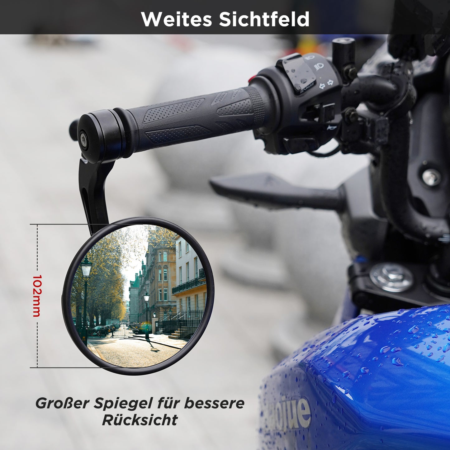 evermotor Lenkerendenspiegel E geprüft, 360° Motorrad Spiegel, 102mm Runde Lenkerendenspiegel, für Quad Roller ATV Moped Scooter, Schwarz, 2 Stück