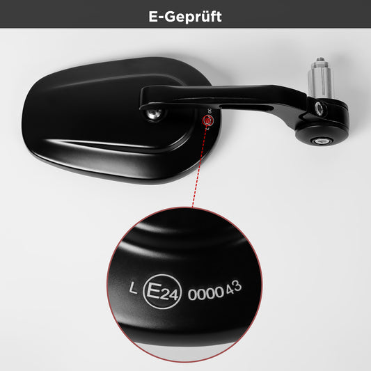 E24 Lenkerendenspiegel 360° drehbar, 82x129mm Motorrad 22mm