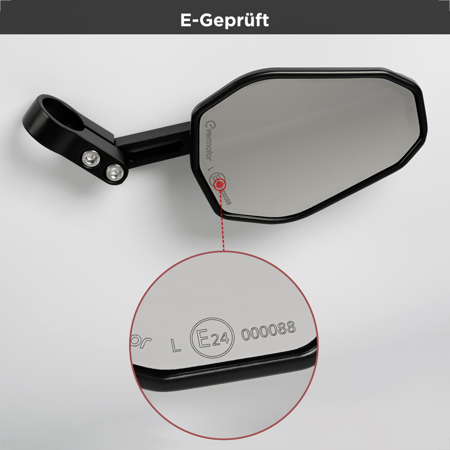 evermotor Motorcycle Rear View Mirror, E-Approved, 360° Rotatable, Handlebar End Mirror for 22 mm and 25.4 mm Handlebars, Universal, Black