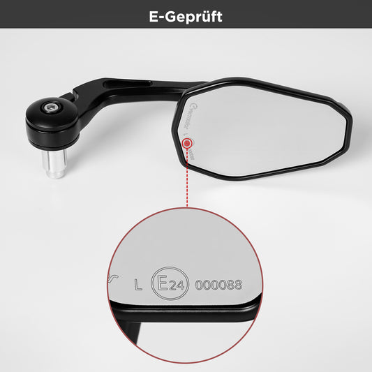 E24 Lenkerendenspiegel Motorrad 360° drehbar für Lenkergewinde
