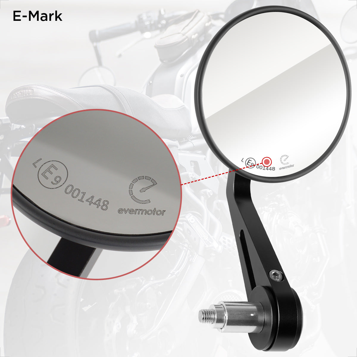 Evermotor Lenkerendenspiegel Set, E-geprüft, Universal für Motorräder