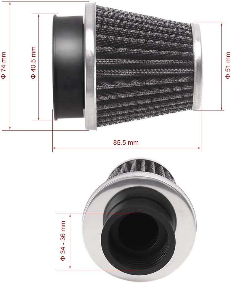 Evermotor Universal Doppelschicht Stahl Filter Luftfilter 34mm 35mm 36mm für Motorrad Scooter ATV Moped