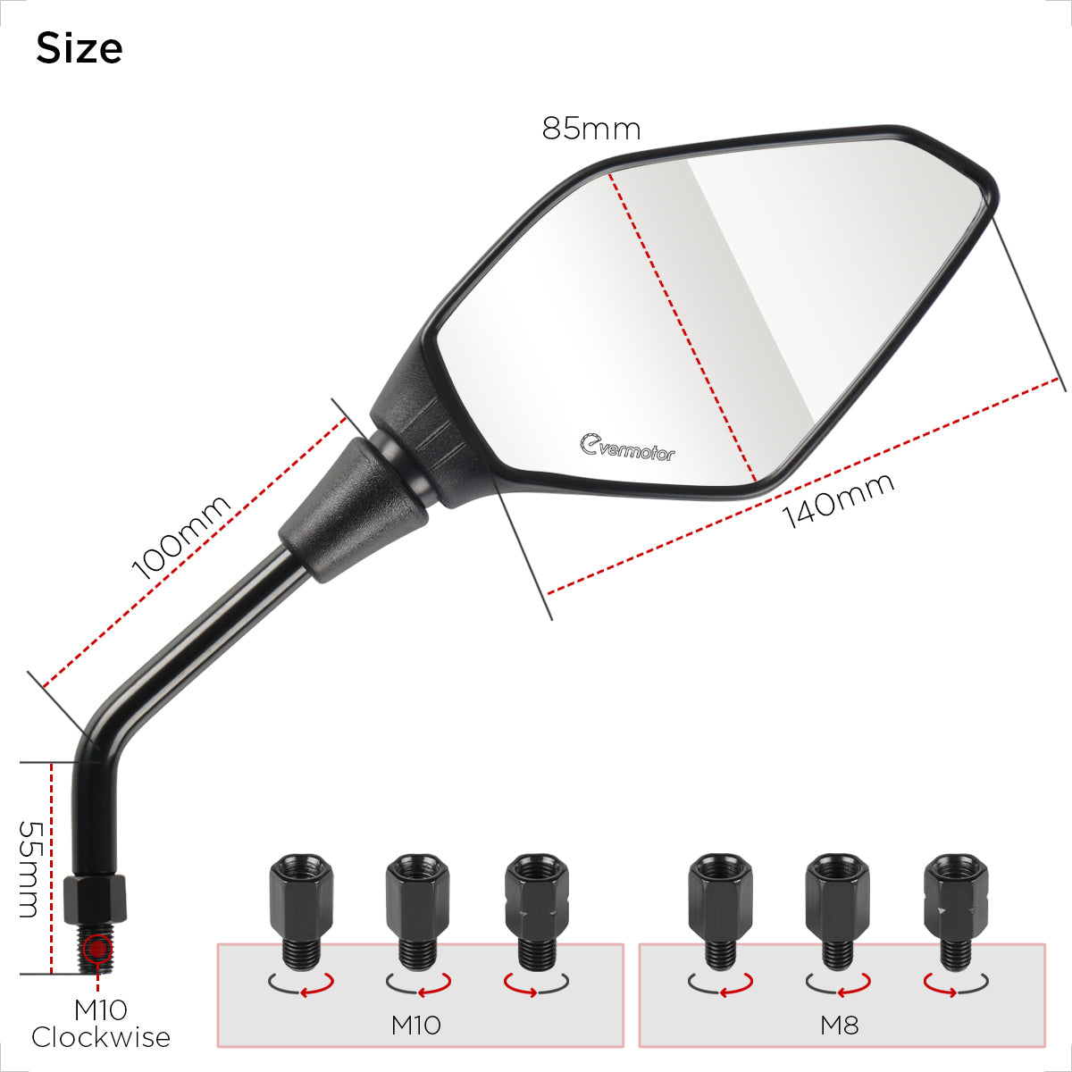 Evermotor Motorrad Rückspiegel Set - mit betonter Spinalstabilität