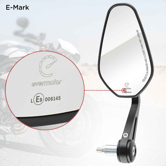 E9 Lenkerendenspiegel Motorrad Set, CNC Aluminium 360° verstellbar