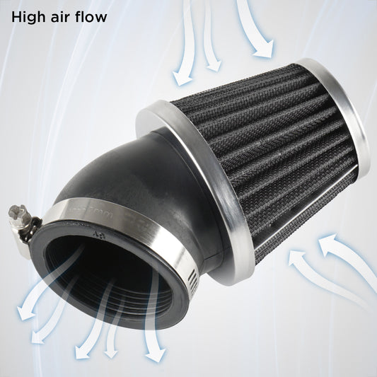 Evermotor Doppelschicht-Stahlfilter, 45° Biegung Schwarz, Motorrad ATV Moped