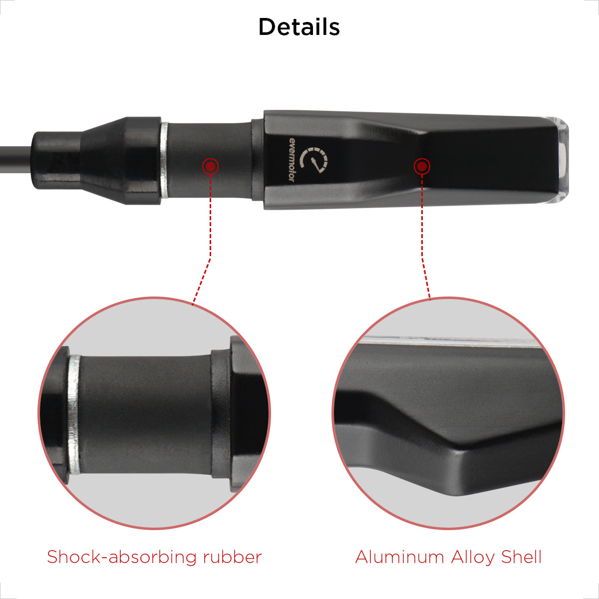 evermotor E13 LED Motorrad Blinker: Wasserdicht, hochwertige Aluminiumschale.