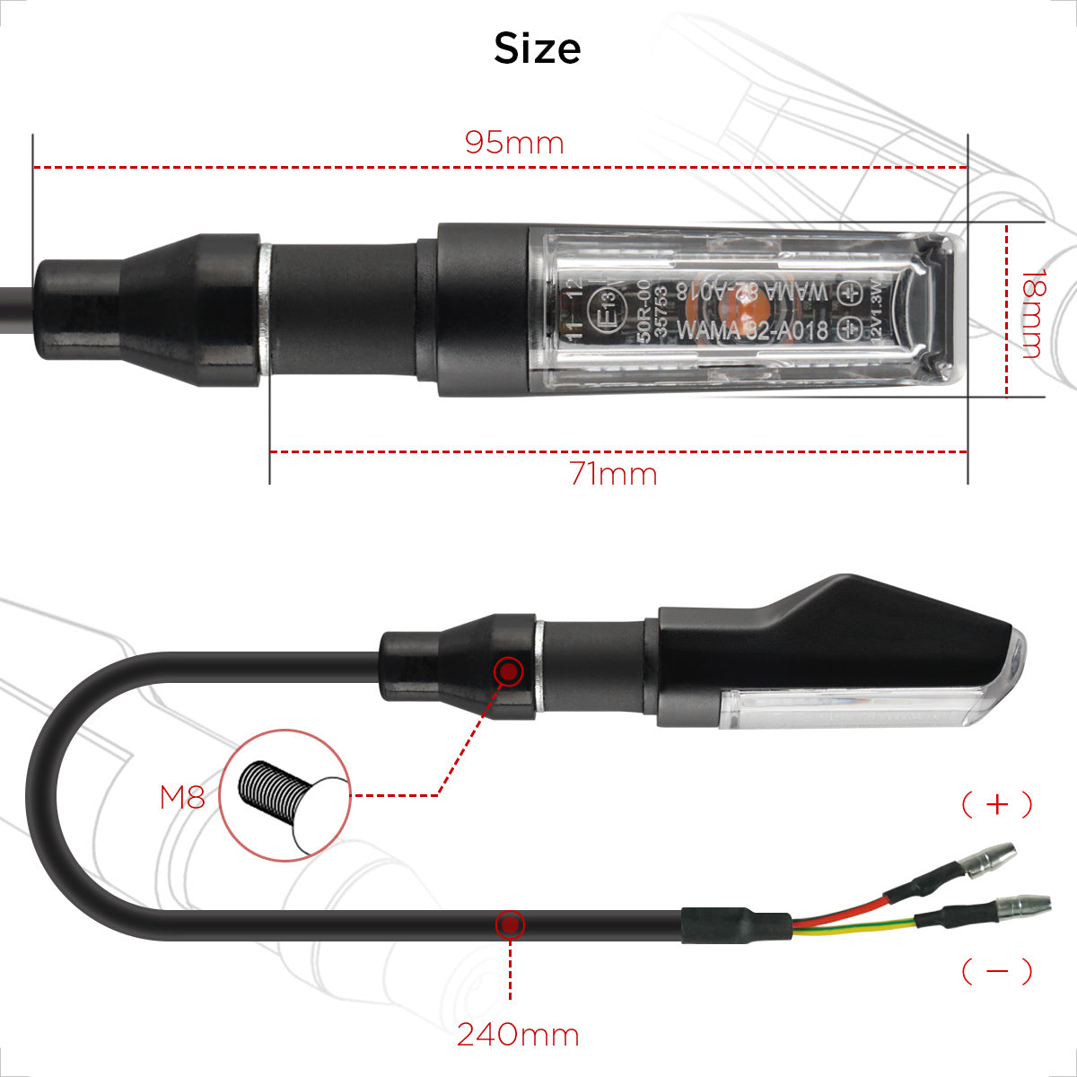 evermotor E13 LED Motorrad Blinker: Wasserdicht, hochwertige Aluminiumschale.