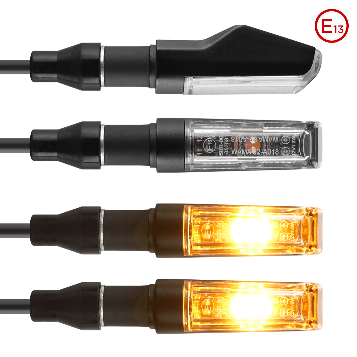 evermotor E13 LED Motorrad Blinker: Wasserdicht, hochwertige Aluminiumschale.
