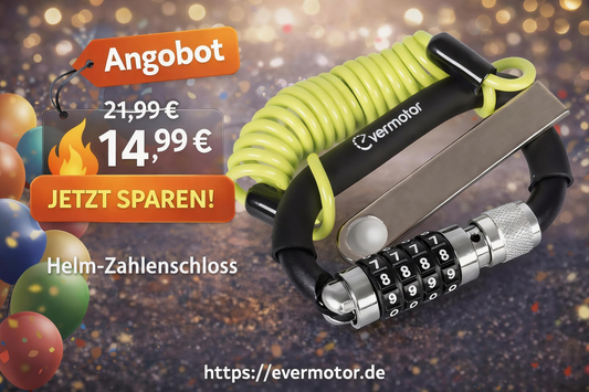 Helmschloss mit Zahlencode 4-stellig, flexibles Stahlkabel T-Adapter