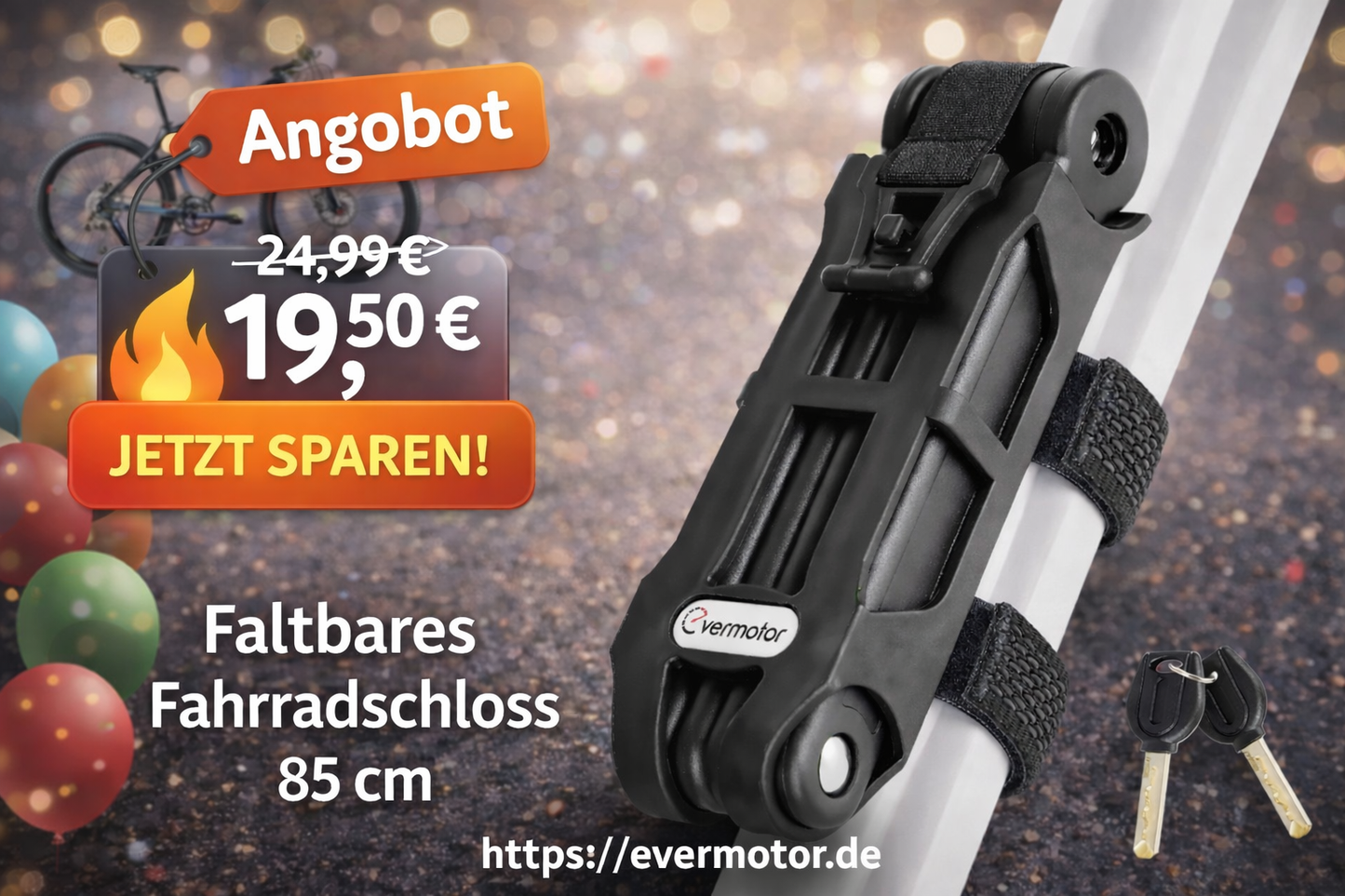 Faltschloss Fahrrad 85cm gehärteter Stahl, faltbar mit Halterung