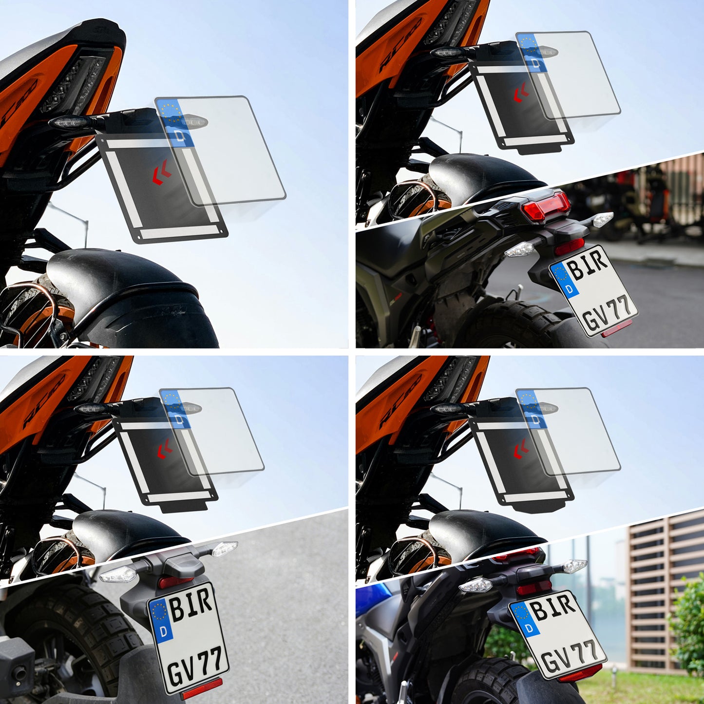 Motorrad Kennzeichenhalter 180x200mm Aluminium, mit Reflektor