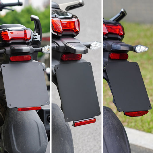 Motorrad Kennzeichenhalter 180x200mm Aluminium, 30° Reflektor 100/108/125 mm