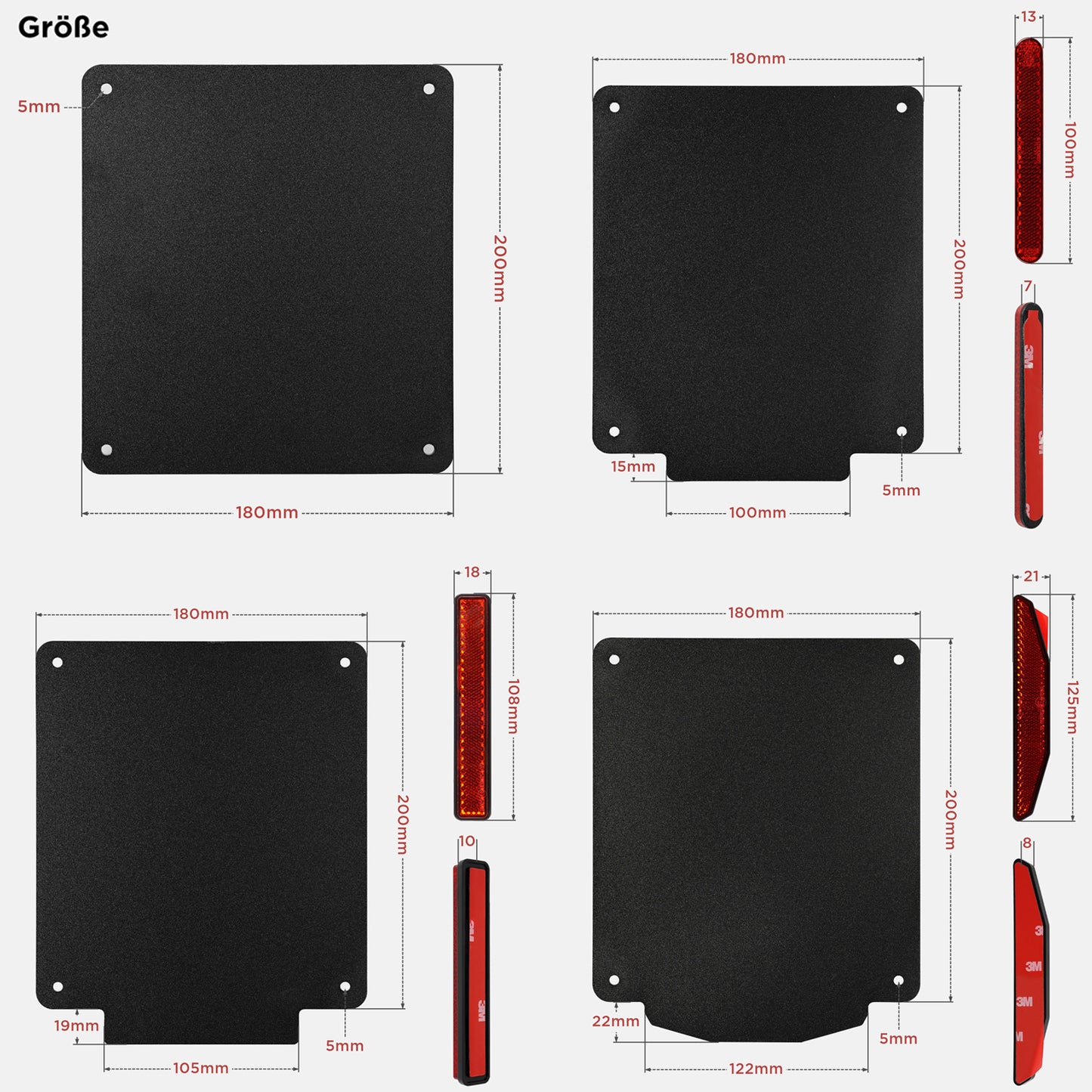 Motorrad Kennzeichenhalter 180x200mm Aluminium, mit Reflektor