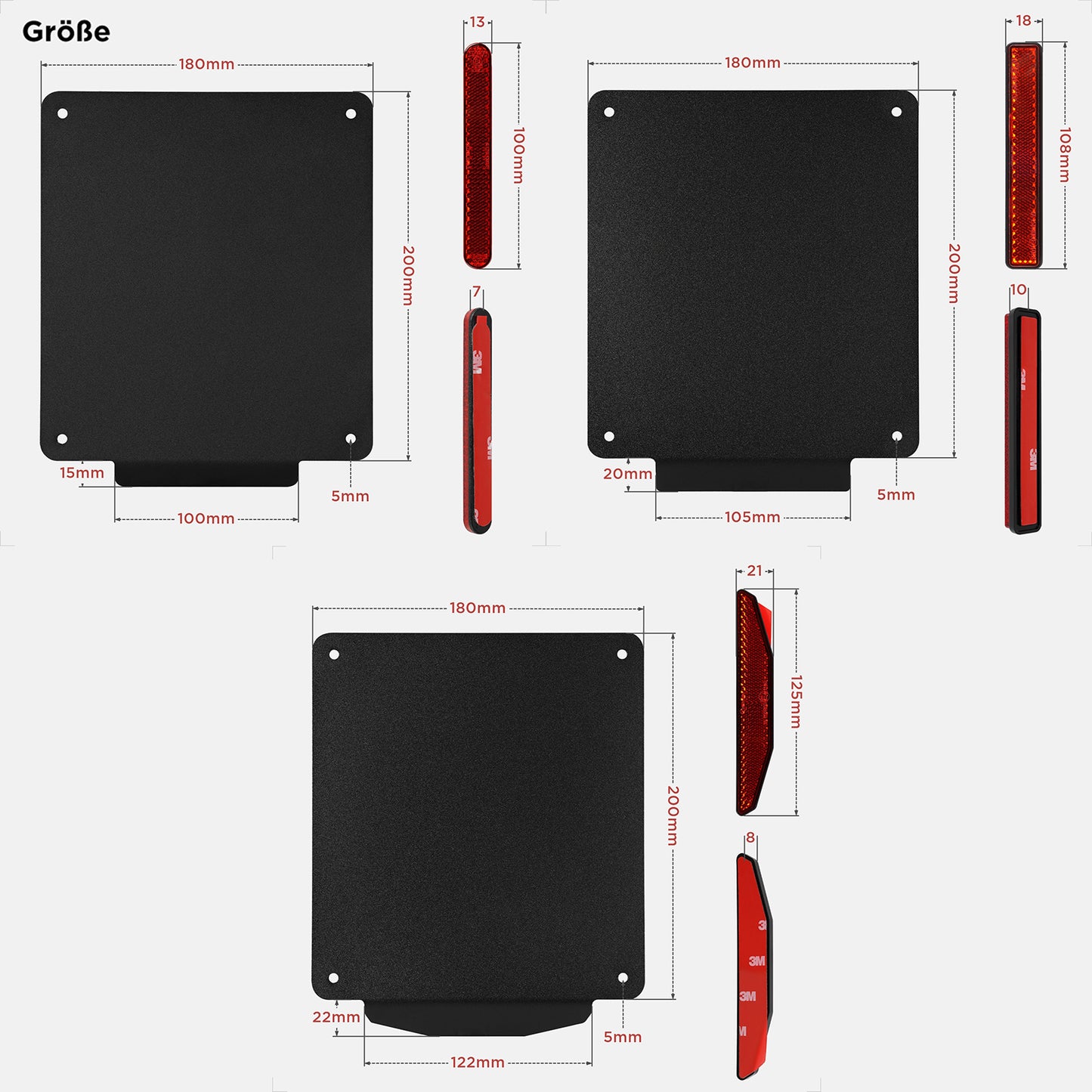 Motorrad Kennzeichenhalter 180x200mm Aluminium, 30° Reflektor