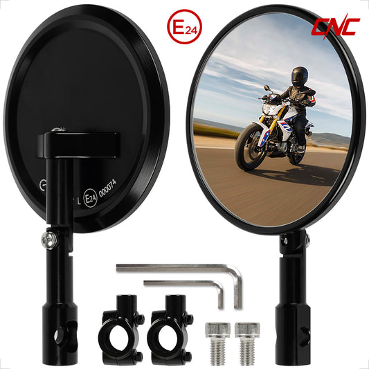 Evermotor Lenkerendenspiegel, E-geprüft, 360°Drehbar Motorrad Spiegel, CNC-gefrästem Aluminium, 7/8" 22mm Runde MotorradSpiegel kompatibal mit Scooter, Roller, ATV, Moped (2 Stück)