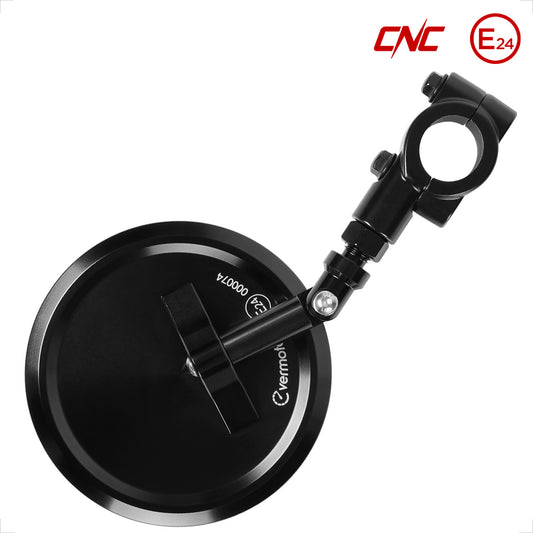 evermotor Motorcycle Mirror, E24 Rear View Mirror, Diameter 95 mm - 360° CNC Aluminium Handlebar End Mirror, Left or Right Mountable, for Diameter 22 mm Handlebars, Pack of 1/Pack of 2