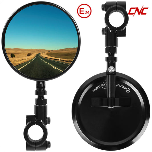 evermotor Motorcycle Mirror, E24 Rear View Mirror, Diameter 95 mm - 360° CNC Aluminium Handlebar End Mirror, Left or Right Mountable, for Diameter 22 mm Handlebars, Pack of 1/Pack of 2