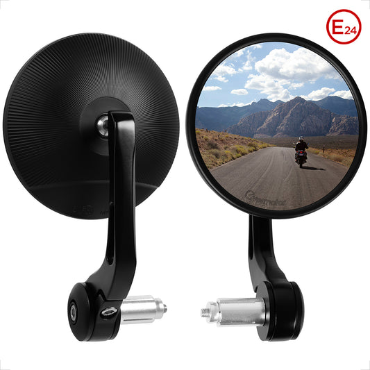evermotor Lenkerendenspiegel E geprüft, 360° Motorrad Spiegel, 102mm Runde Lenkerendenspiegel, für Quad Roller ATV Moped Scooter, Schwarz, 2 Stück