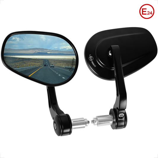 evermotor Universal Motorcycle Rear View Mirror, Handlebar End Mirror, E Approved, 360° Rotatable Motorcycle Mirror, for Quad Scooter, ATV Scooter, Pack of 2