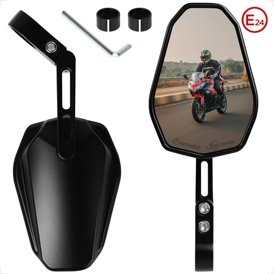 evermotor Motorcycle Rear View Mirror, E-Approved, 360° Rotatable, Handlebar End Mirror for 22 mm and 25.4 mm Handlebars, Universal, Black