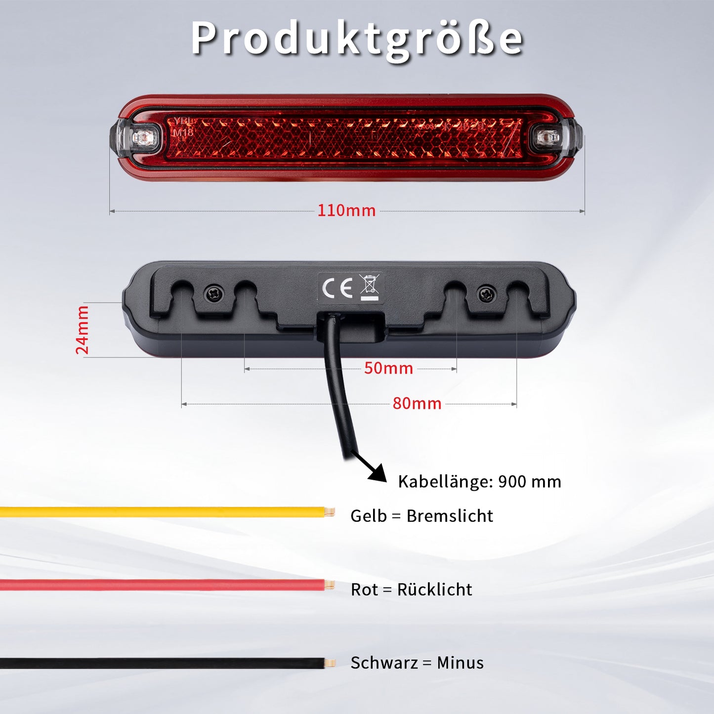 LED Motorrad Rücklicht 6-12V mit Bremslicht, StVZO geprüft, IP67 wasserdicht